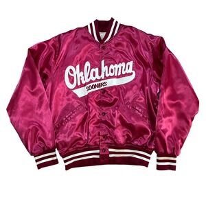 Vintage 80s 90s 70s FELCO ILGWU Oklahoma Sooners Satin Bomber Jacket XL Maroon